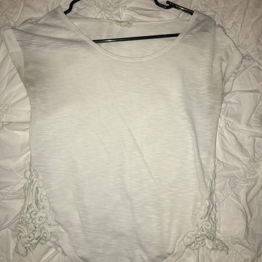 White T-Shirt with Crocheted Accents